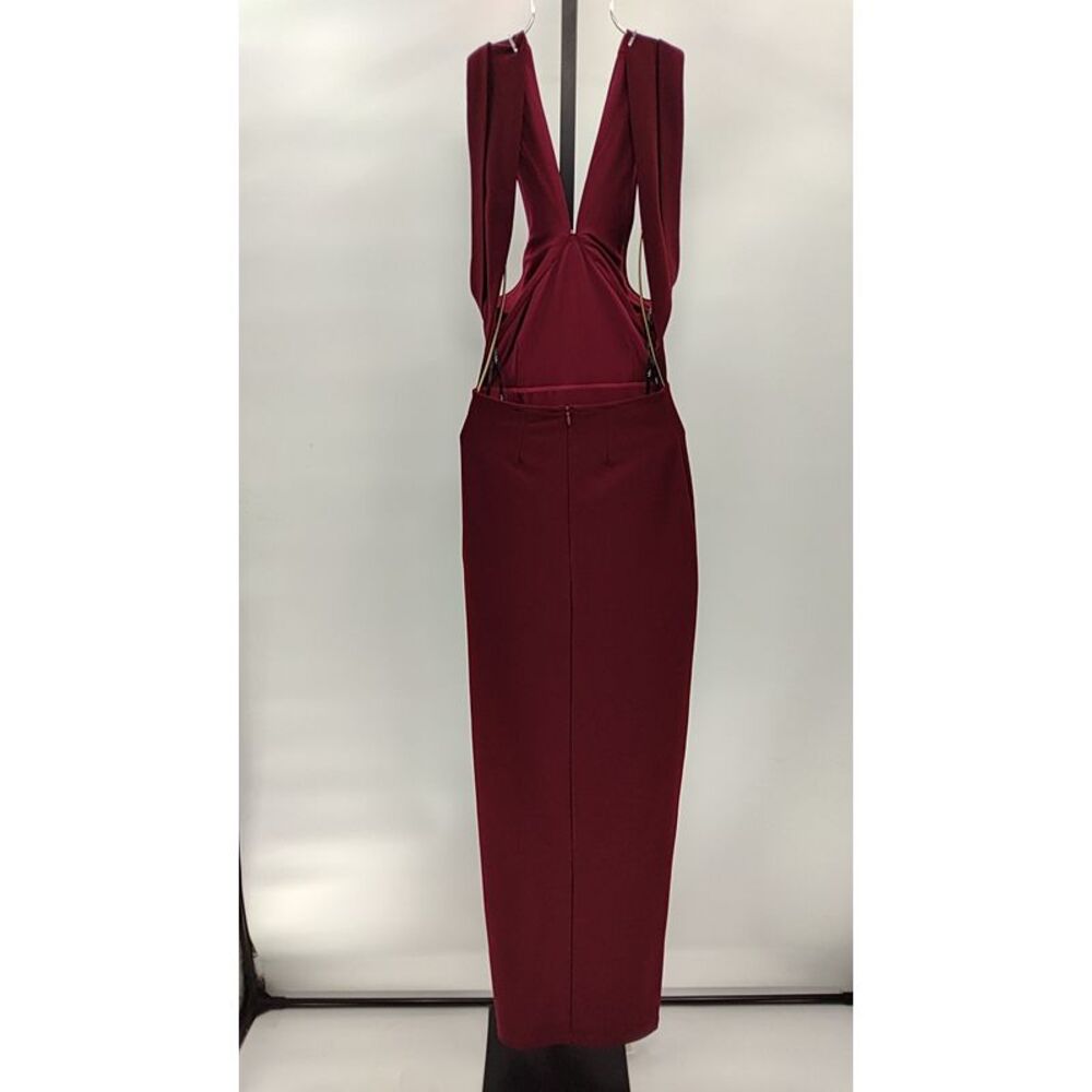 Sleeveless Cross-Neck Burgundy Evening Gown - Picture 3 of 3